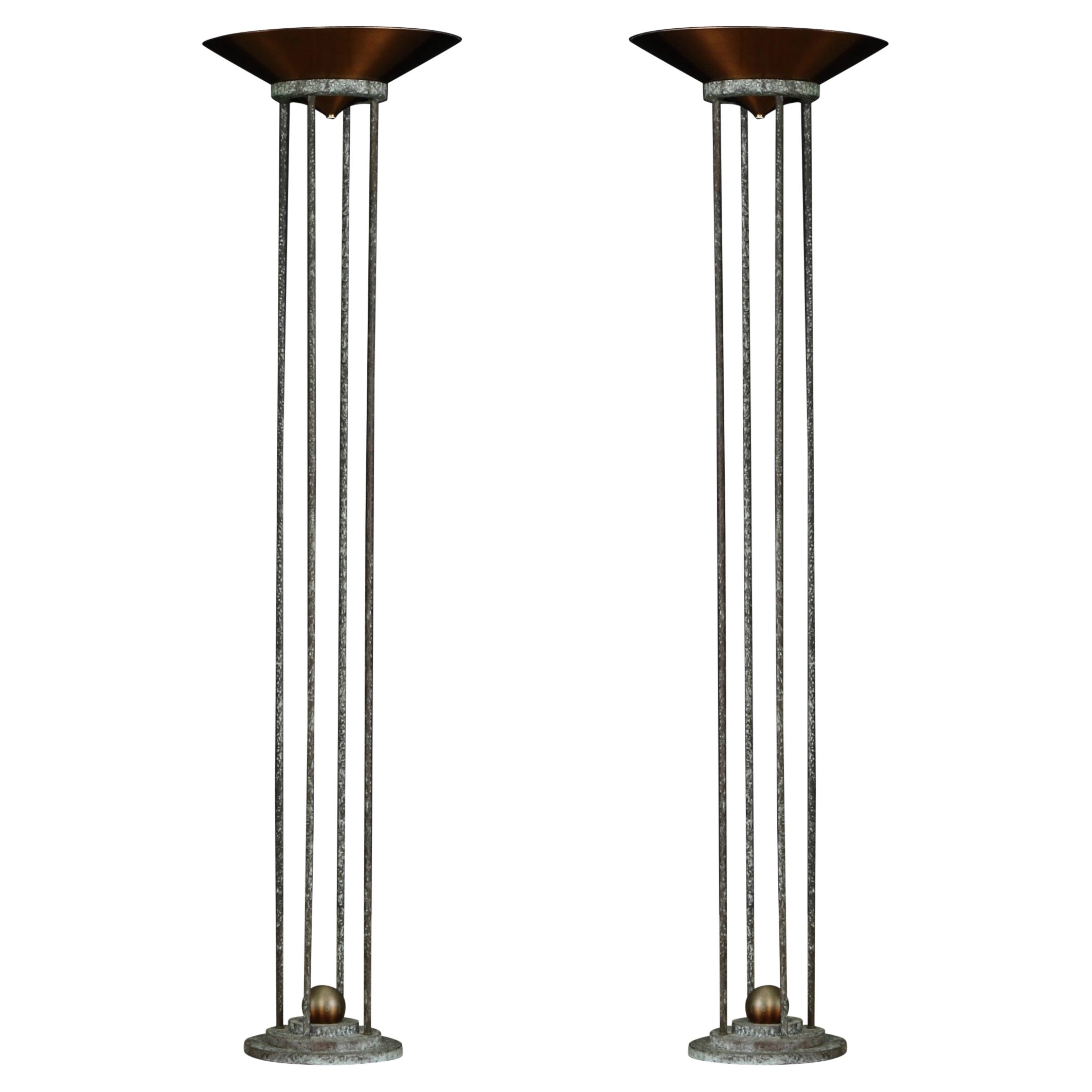 Lampadaires postmodernes en cuivre de Jim Bindman pour Rainbow Lamp, 1980, signé
