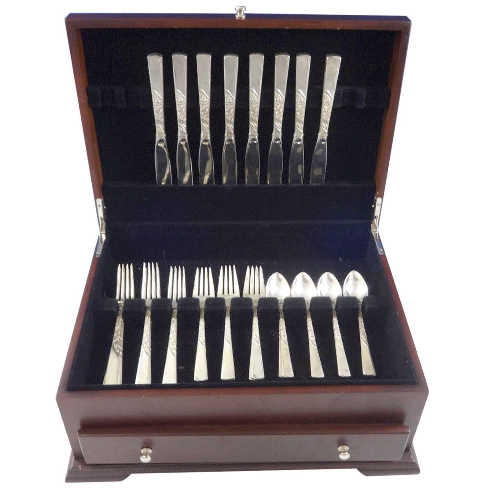 Rose Motif by Stieff Sterling Silver Flatware Set of Eight Service 32 Pieces