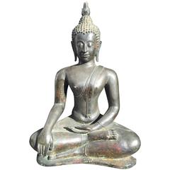 Antique Monumental Bronze Seated Buddha, 19th Century, Old Collection