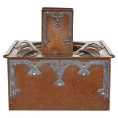 Heintz Arts & Crafts Sterling Silver on Bronze Humidor With Match Holder