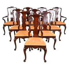 Henredon Queen Anne Solid Mahogany Dining Chairs, Set of Ten