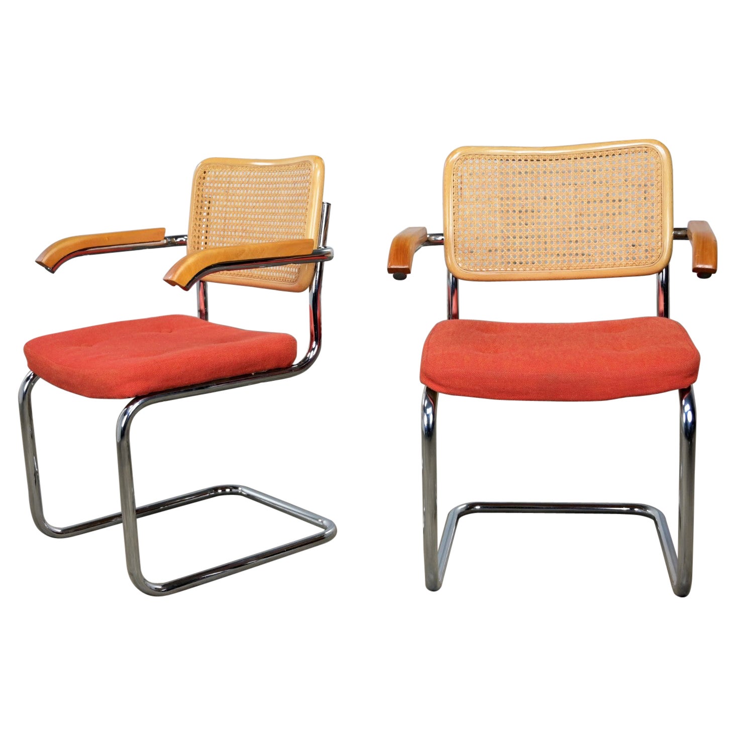 1980’s Bauhaus Pair Chromcraft Armchairs Style Cesca Chairs by Marcel Breuer