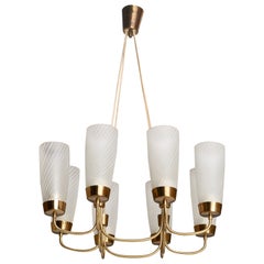Austrian Designer, Chandelier, Brass, Glass, Austria, 1950s