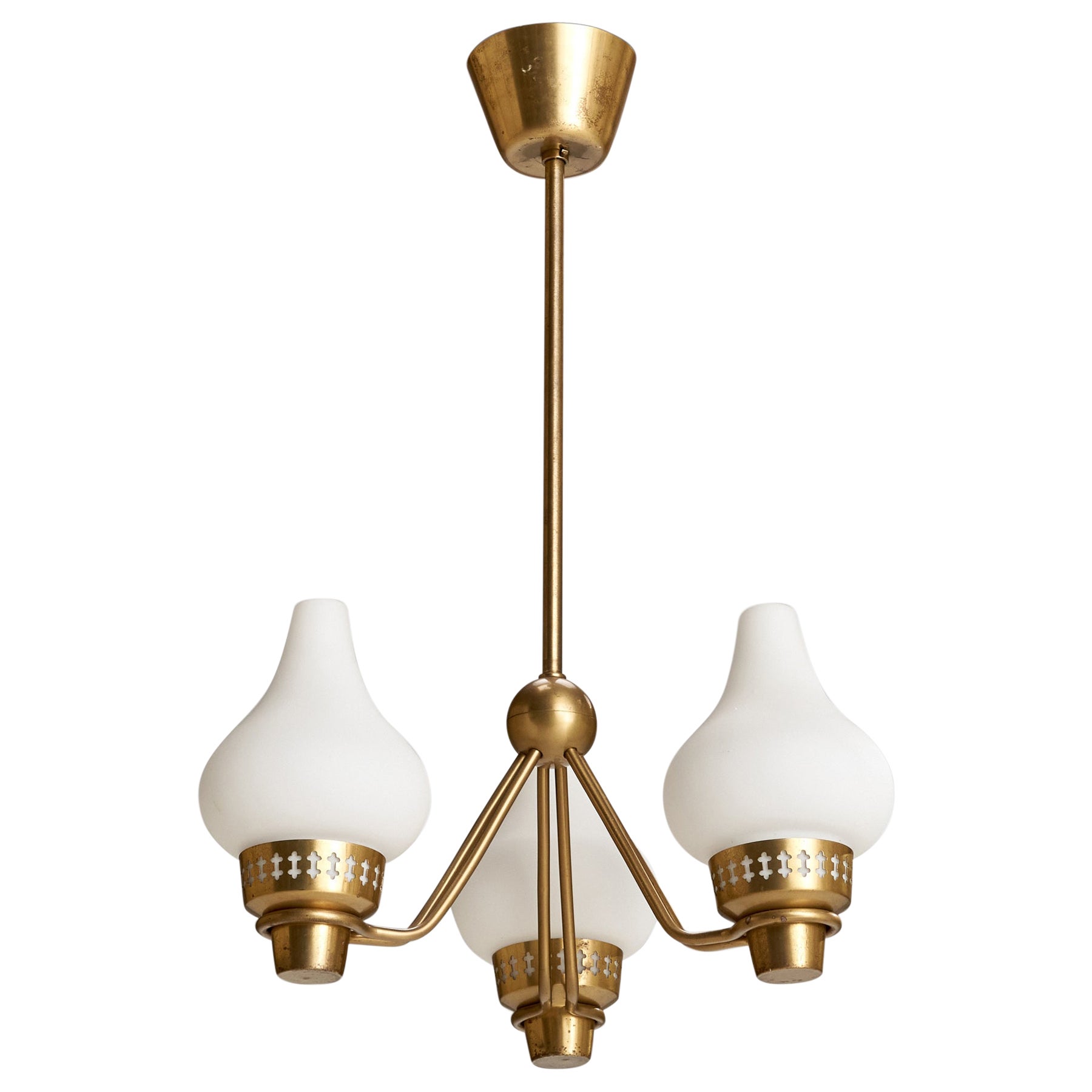 ASEA, Chandelier, Brass, Glass, Sweden, 1940s