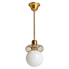 Austrian Designer, Pendant Light, Brass, Glass, Austria, 1950s
