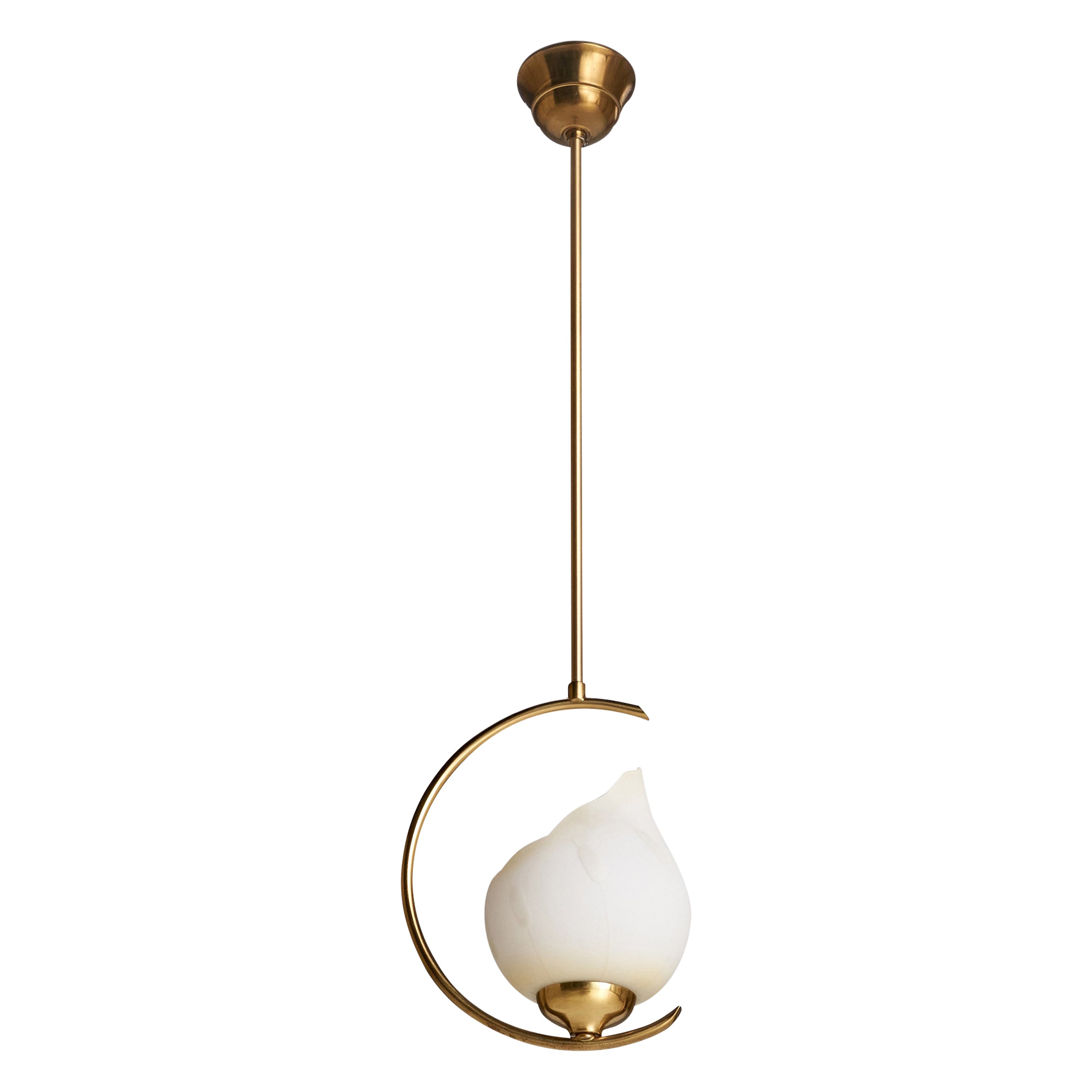 Schwedische Designer-Hängelampe, Messing, Glas, Schweden, 1950er Jahre im Angebot