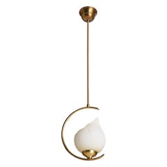 Swedish Designer, Pendant Light, Brass, Glass, Sweden, 1950s
