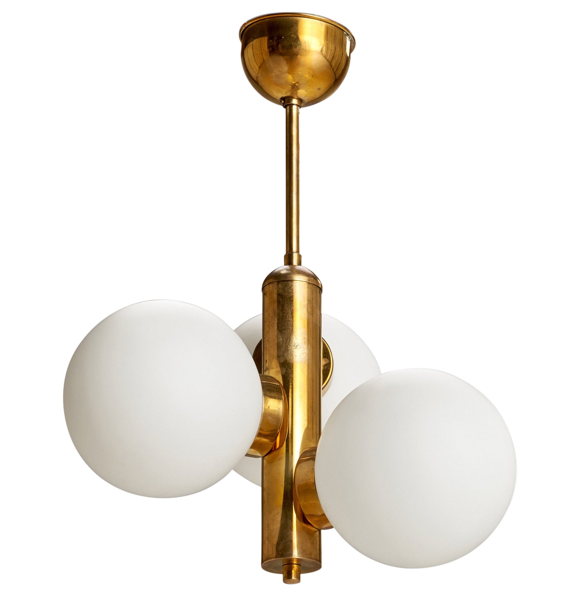 Austrian Designer, Chandelier, Brass, Glass, Austria, 1950s For Sale