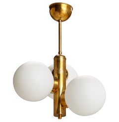Austrian Designer, Chandelier, Brass, Glass, Austria, 1950s