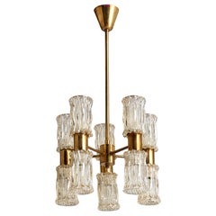 Eriksmåla Glas, Chandelier, Brass, Glass, Sweden, 1950s