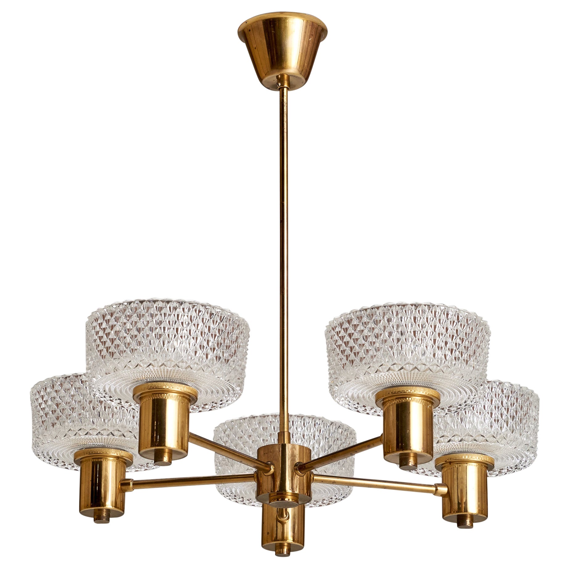 Elpe-Armatur, Kronleuchter, Messing, Glas, Schweden, 1960er Jahre