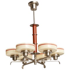 Harald Notini, Chandelier, Nickel, Glass, Wood, Sweden, 1930s