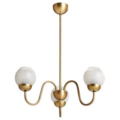 Swedish Designer, Chandelier, Brass, Glass, Sweden, 1940s