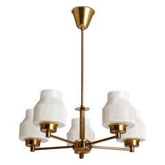 Swedish Designer,  Chandelier, Brass, Glass, Sweden, c. 1950s