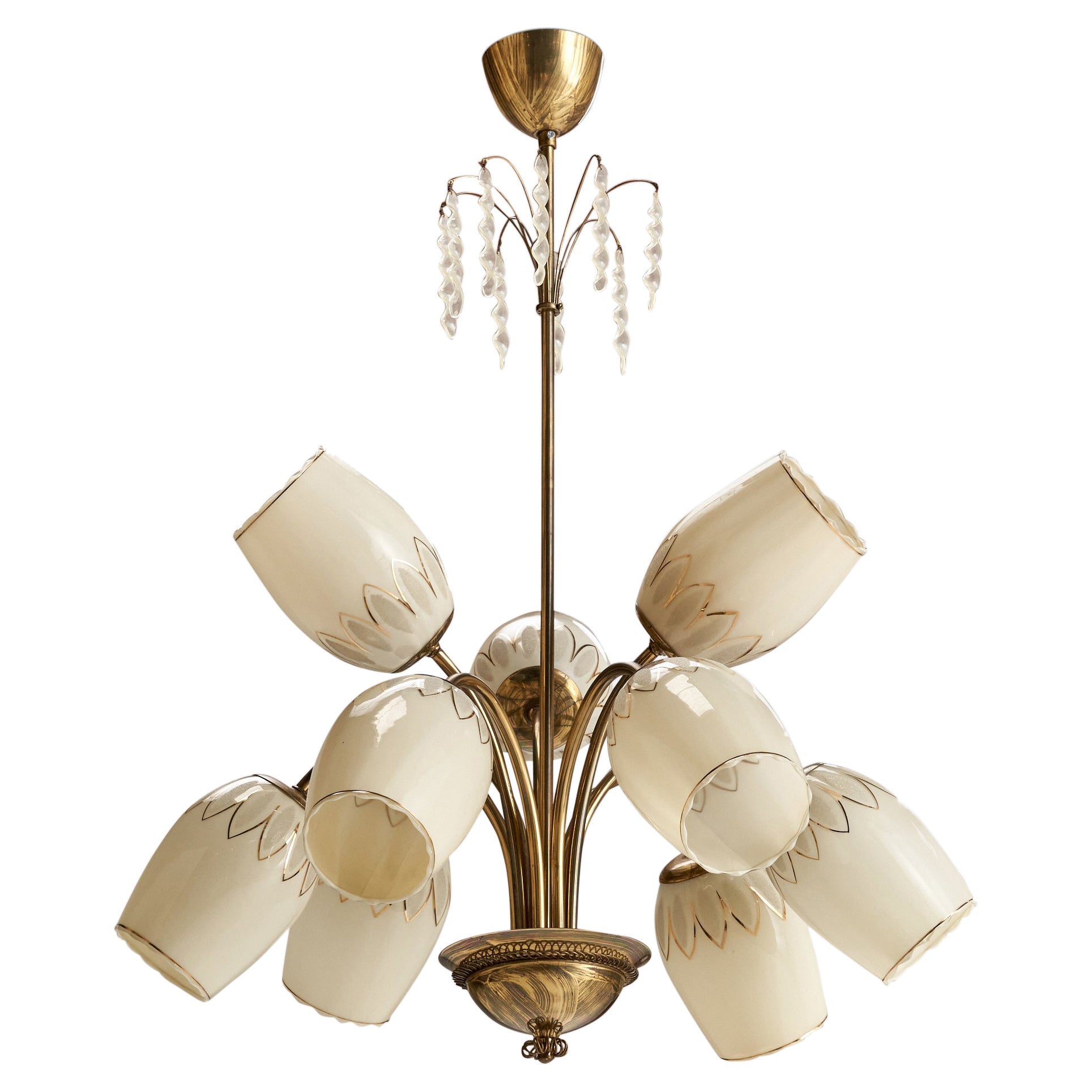 Designer finlandese, lampadario, ottone, vetro, acrilico, Finlandia, anni '40