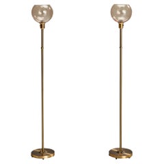 Nybro Armaturfabrik, Floor Lamps, Brass, Glass, Sweden, 1950s