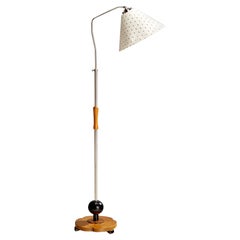 Schwedische Designerin, Stehlampe, Chrom, Birke, Stoff, Schweden, 1930er Jahre