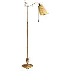 Swedish Designer, Floor Lamp, Brass, Fabric, Sweden, 1930s