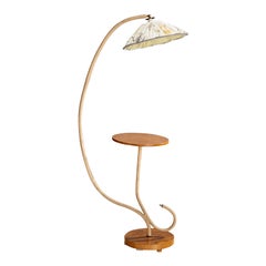 Schwedische Designerin, Stehlampe, Kordel, Ulme, Messing, Stoff, Schweden, 1930er Jahre