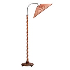 Swedish Designer, Floor Lamp, Birch, Metal, Fabric, Sweden, 1930s