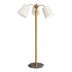 Schwedische Designerin, Stehlampe, Messing, Marmor, Stoff, Schweden, 1940er Jahre