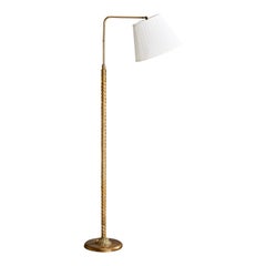 Schwedische Designerin, Stehlampe, Messing, Stoff, Schweden, 1940er Jahre