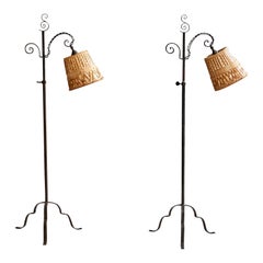 Harald Notini, Floor Lamps, Wrought Iron, Rattan, Sweden, 1930s