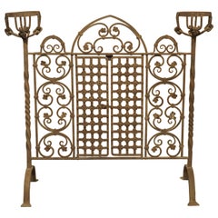 French Wrought Iron Fireplace Screen with Warming Bowls and Access Door, C. 1900