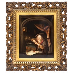 Plaque en porcelaine KPM du 19e siècle d'après Gerrit Dou, intitulée "The Schoolmaster" (Le maître d'école)