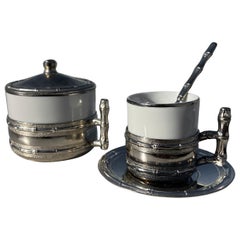 Italian Silverplate Faux Bamboo Espresso Cup Saucer Sugar Serving Set for 10