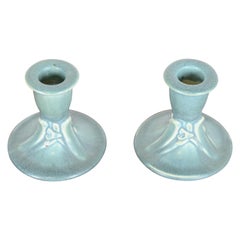 Vintage Rookwood Pottery Arts & Crafts Glazed Ceramic Candlesticks, 1946
