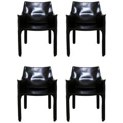 Set of Four Black Cab Armchairs by Mario Bellini for Cassina
