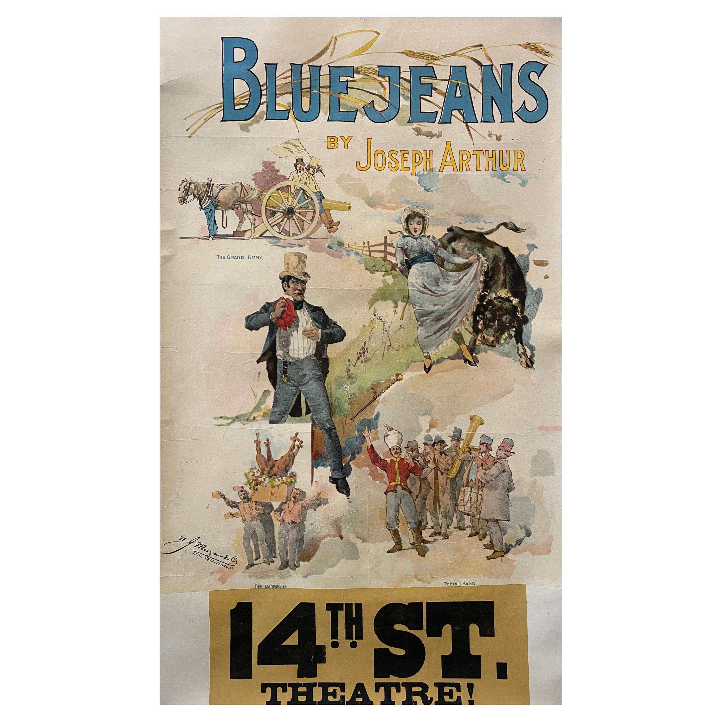 Rare Original Theatre Poster, 'Blue Jeans' c. 1890 by Play-write Joseph Arthur For Sale