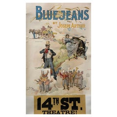 Rare Original Theatre Poster, 'Blue Jeans' c. 1890 by Play-write Joseph Arthur