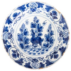 Antico piatto Delft del XVIII secolo con cervo