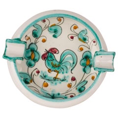 Vintage-Aschenbecher aus Majolika mit Hahn in Blau von Deruta, Italien 1960er Jahre