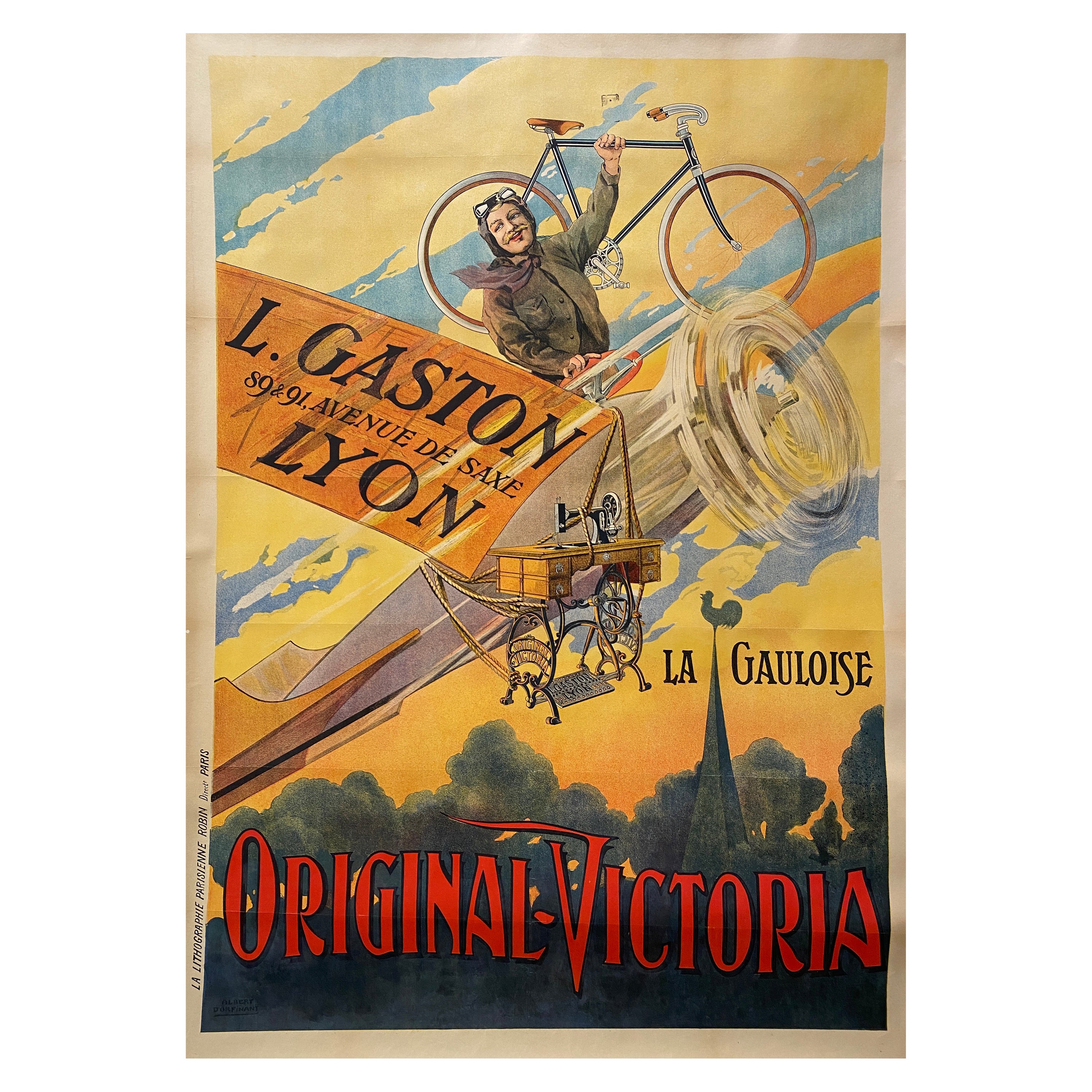 L. Gaston Lyon 'ORIGINAL VICTORIA' Máquina de Coser Cartel Vintage, circa. 1914 en venta