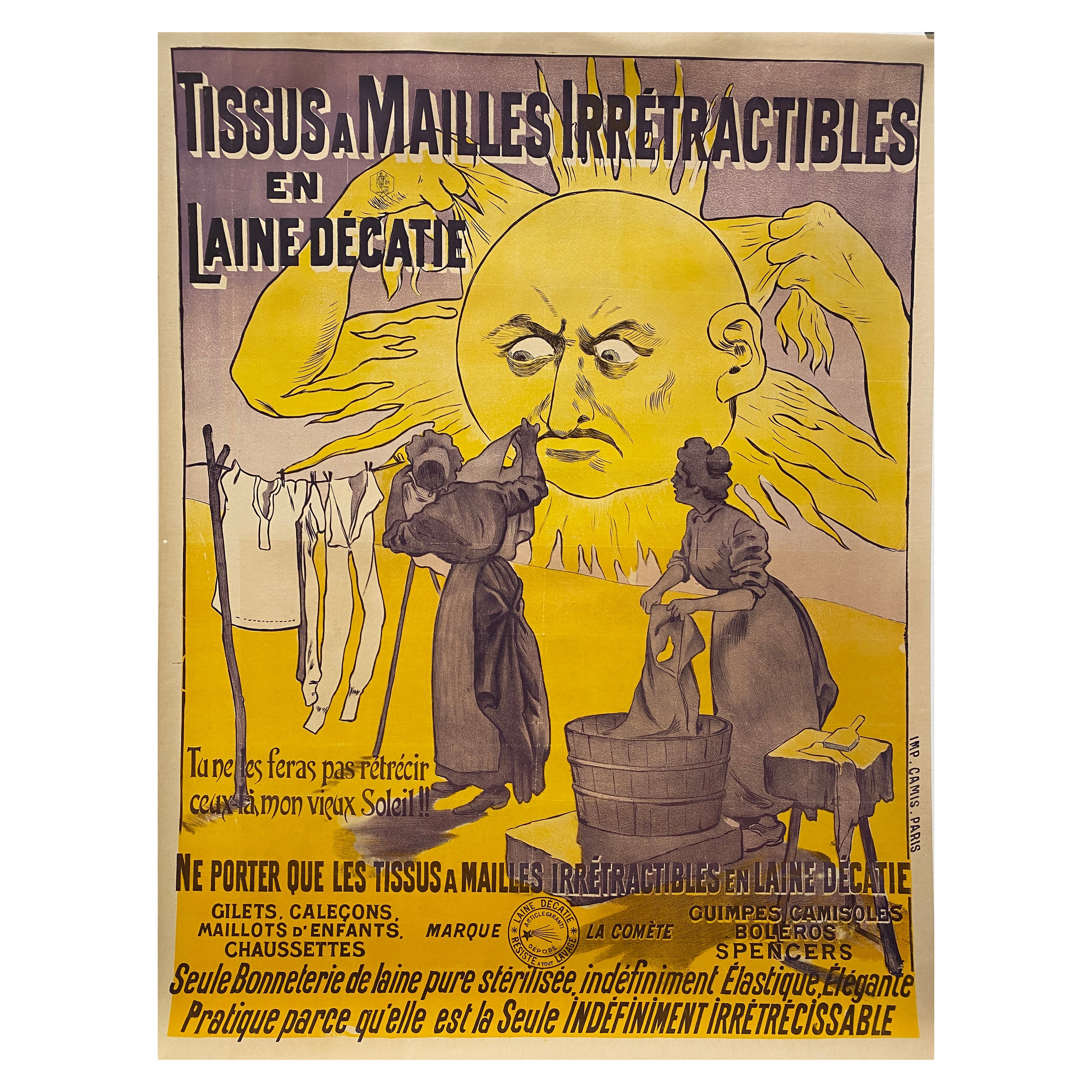 Cartel Original Francés para Lana Delicada, 'Laine Décatie' Principios del Siglo XX