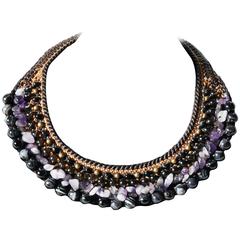 Multi Gemstone Bib Necklace in Black Agate & Amethyst