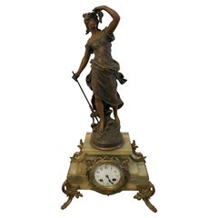 Antique French Onyx and Spelter Clock depicting Amphitrite after Auguste Moreau