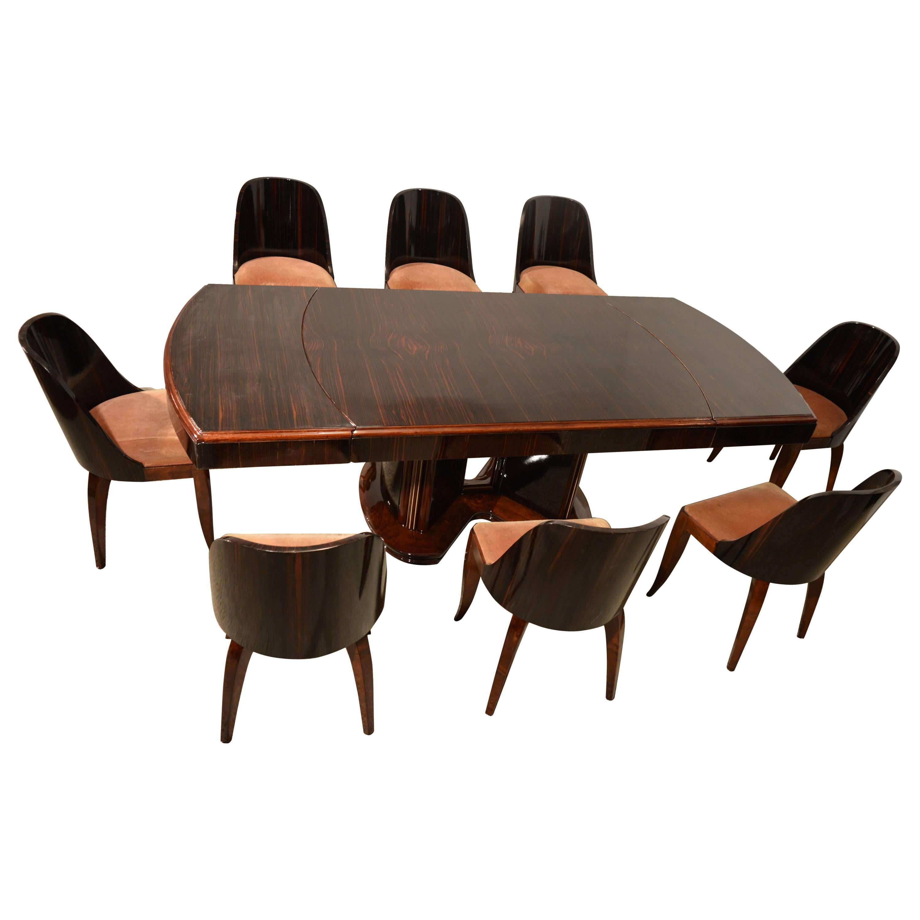 Art Deco Dining Table with Eight Chairs in Ebony Macassar