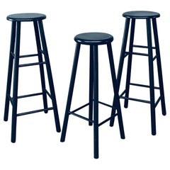 Vintage Black Ebonized Plant Pedestals Stools, France 1960's