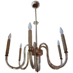 Italian Murano Gold Glass Six Light Chandelier By Seguso 6