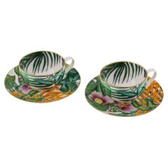 French Ceramic Passifolia Pair Of Breakfast Cups & Saucers By Hermes