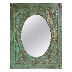 Vintage Mexican Punched or Pressed Tin Wall Mirror