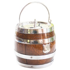 Antique Oak And Silver Plated Biscuit Barrel, English, circa 1910