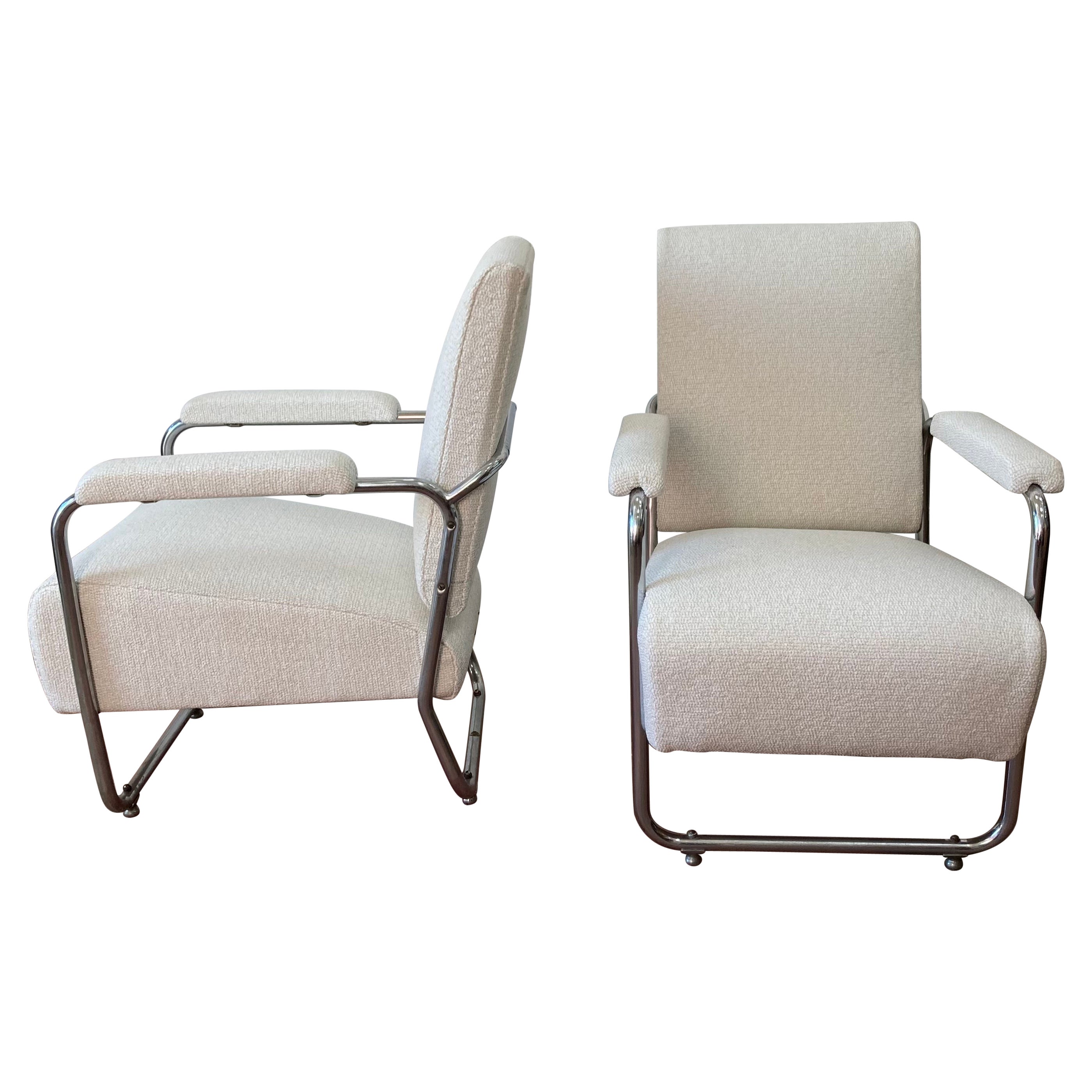Pair of PEL tubular chrome lounge armchairs, English 1930s For Sale