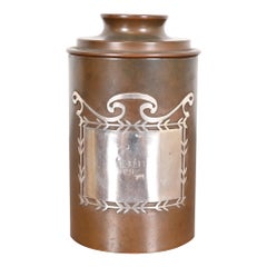 Antique Heintz Arts & Crafts Sterling Silver on Bronze Round Cigarette Box or Container