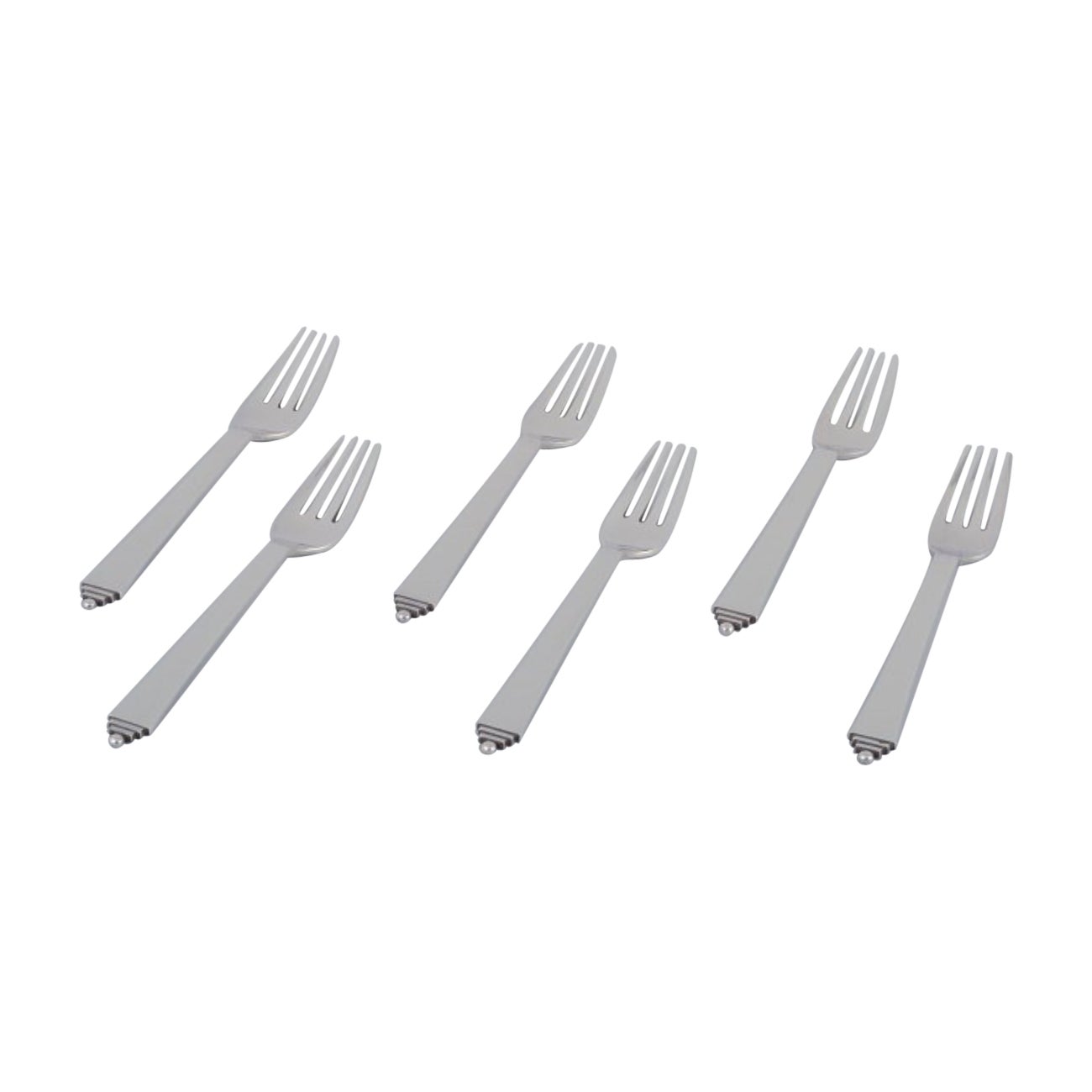 Georg Jensen Pirámide, juego de seis tenedores de almuerzo en plata de ley. 1915-1932