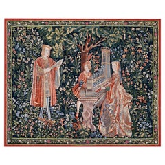 Tapestry Manufacture Aubusson "the Lady with the Organ" 19th Medieval -  N° 1427